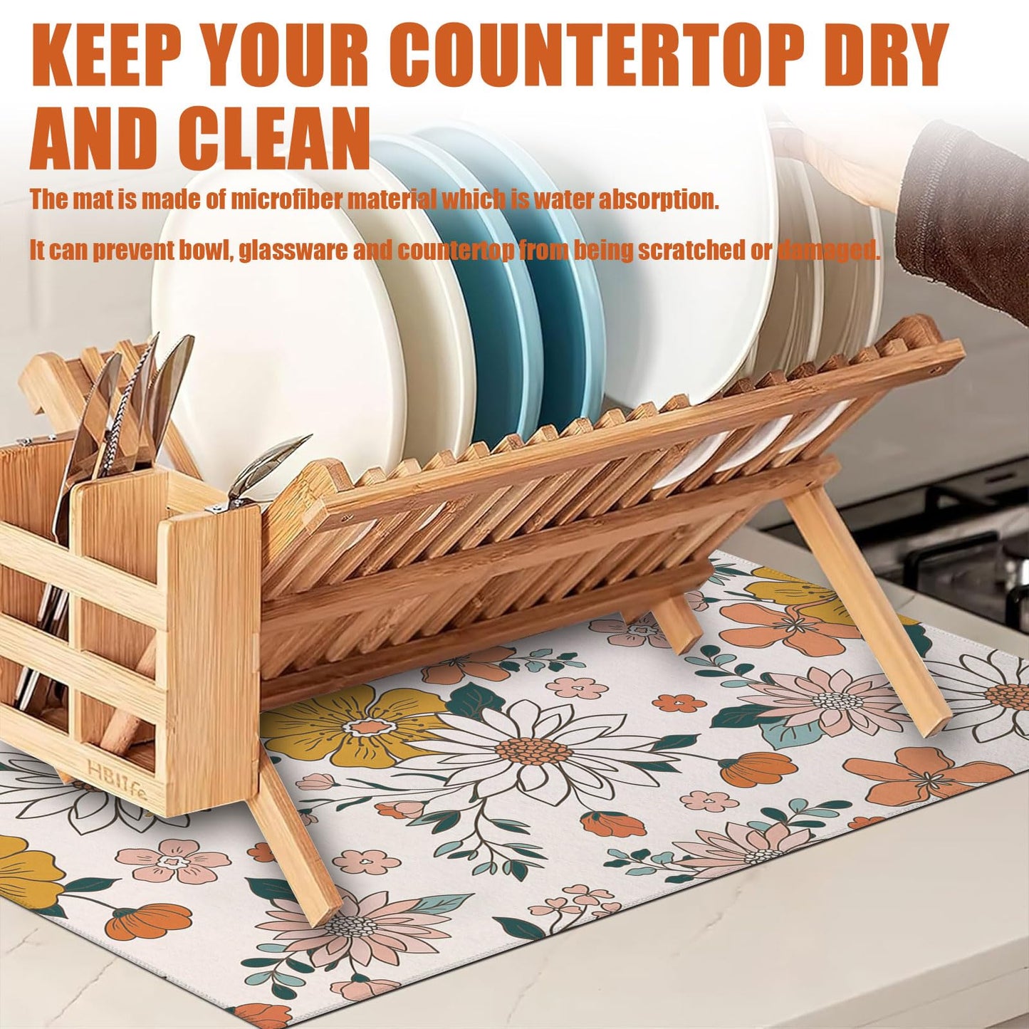 Brown Leopard Dish Drying Mat for Kitchen Counter Microfiber Absorbent Dish Kitchen Drying Mat Draining Reusable Washable for Dishes/Utensils/Counterto BST220
