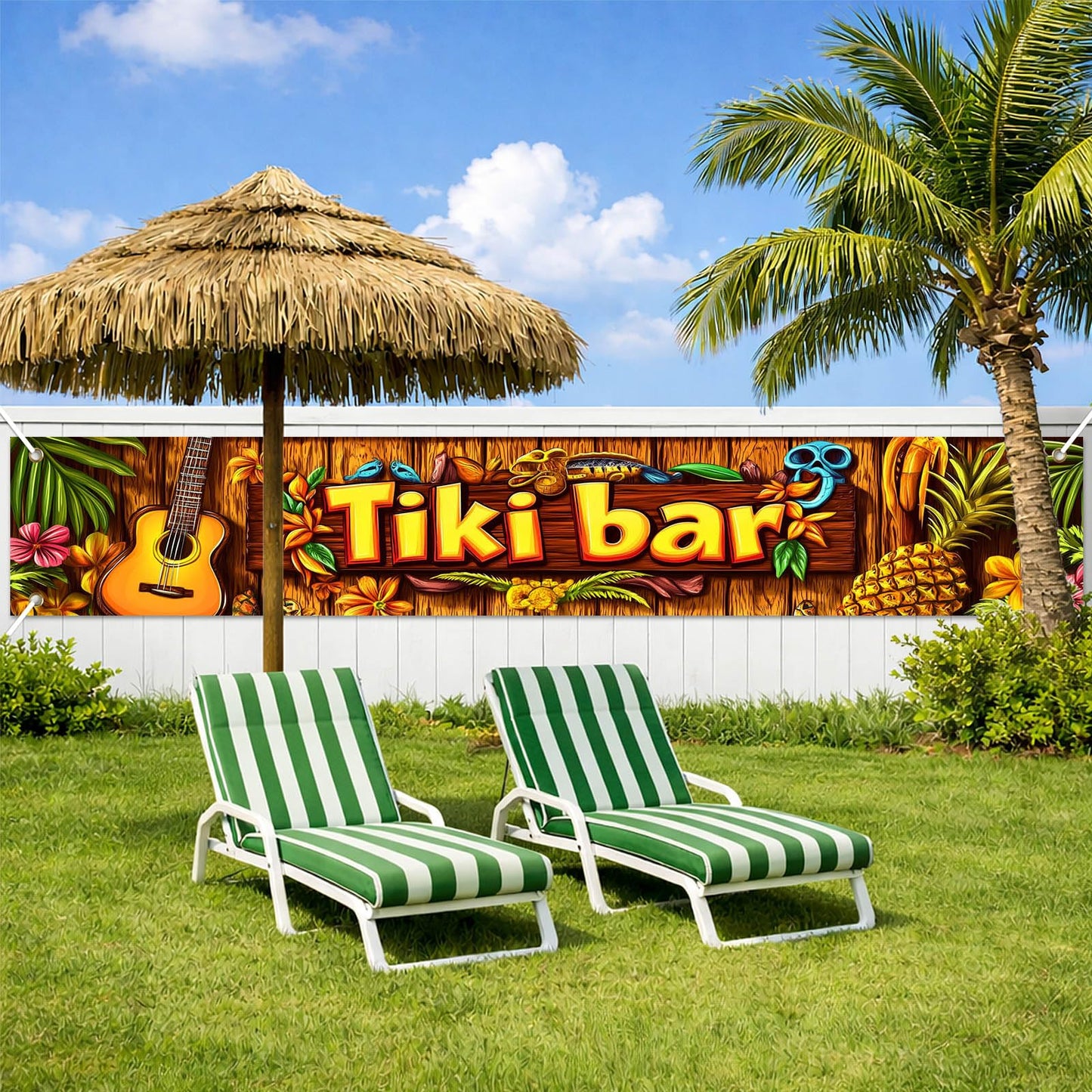 BlissYard Hello Summer Banner 118 x 20 Inch Pool Party Decorations Beach Surfboard Watermelon Tropical Fence Sign Hawaiian Luau Outdoor Backyard Wall Decor BST220