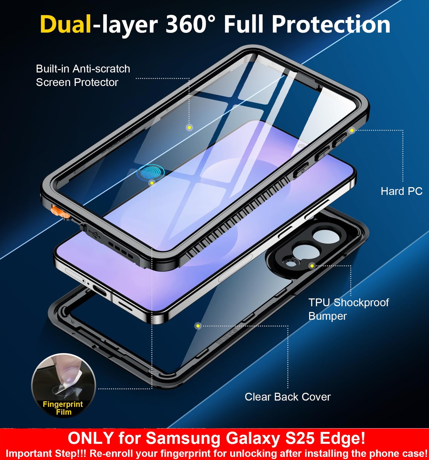 SPIDERCASE Designed for Samsung Galaxy S23 Case Waterproof,Built-in Screen & Camera Lens Protector[IP68 Underwater][Military Grade Shockproof] Full Body Protection Phone Case, Black/Clear WN420