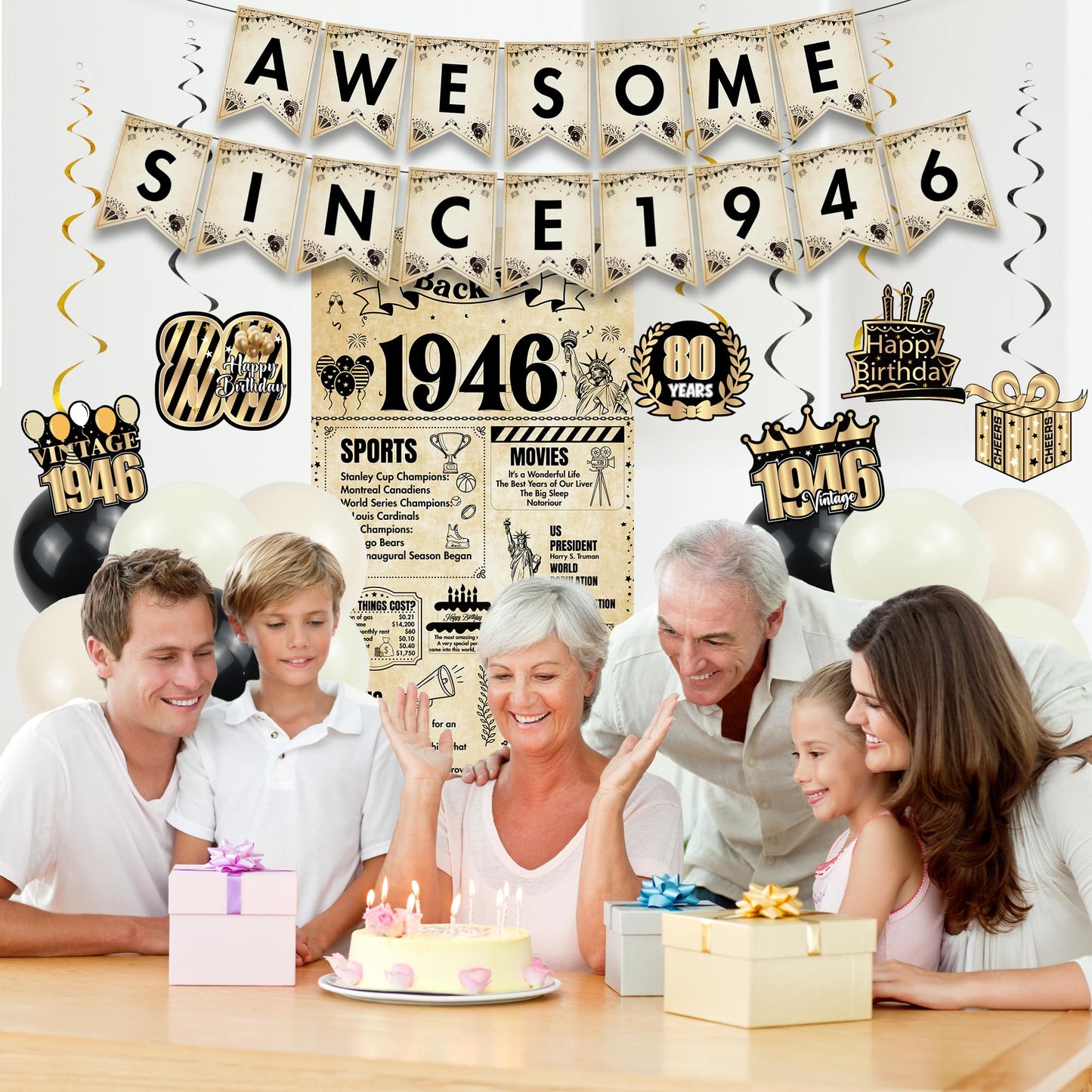 Happy 40th Birthday Decorations Men - 27 Pcs Retro Newspaper Theme Awesome Since 1986 Letter Banners Hanging Swirls Backdrop Latex Balloons for Men Women 40 Years Old Birthday Party Decor Supplies BST326L