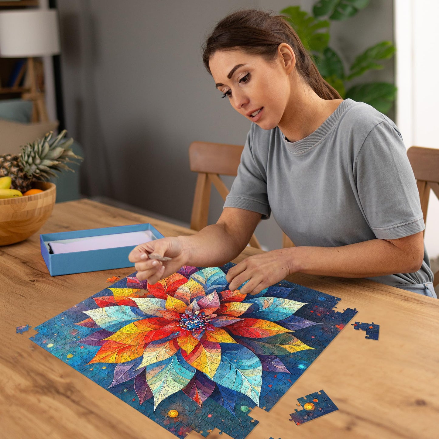 Puzzles for Adults 1000 Pieces, Flower Mosaic Jigsaw Puzzles - Hummingbird in Blossom, Piece Relax Puzzles for Family WN420