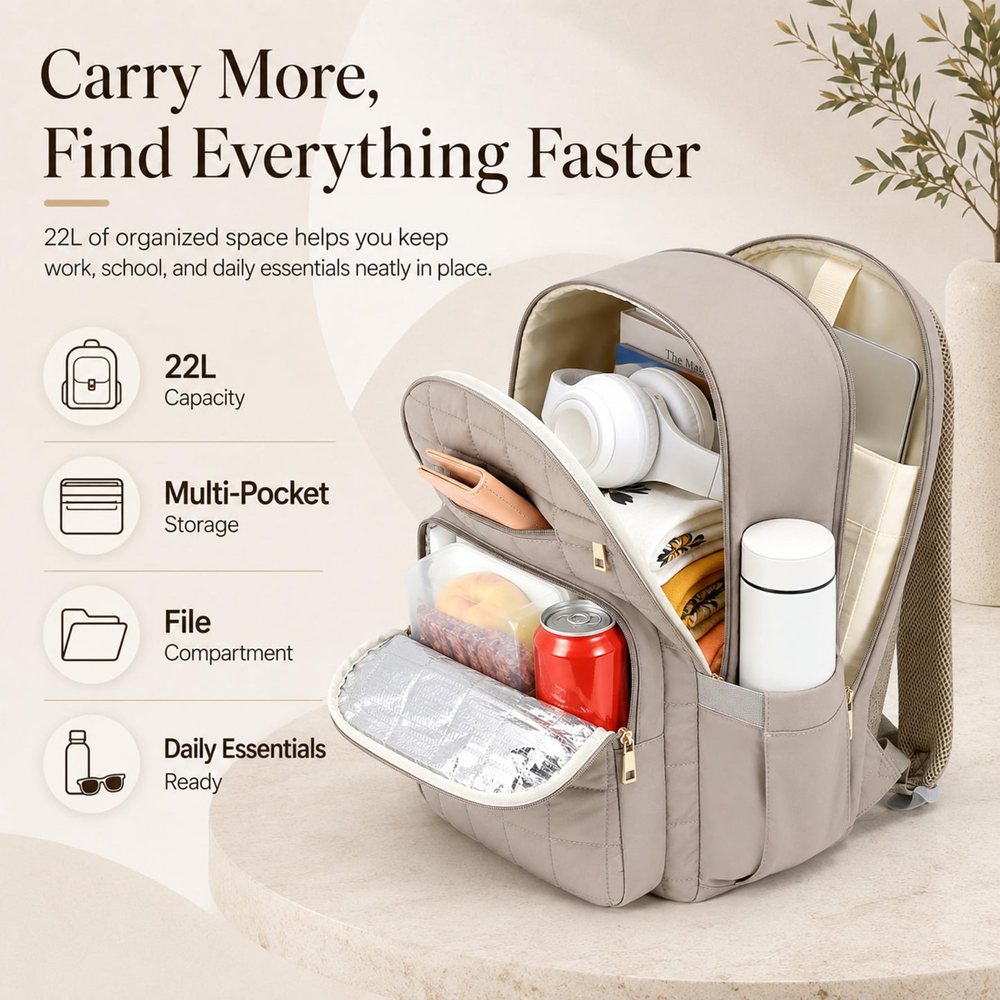 CAMTOP College Backpacks for Women, School Backpack with Insulated Lunch Pocket BST326H