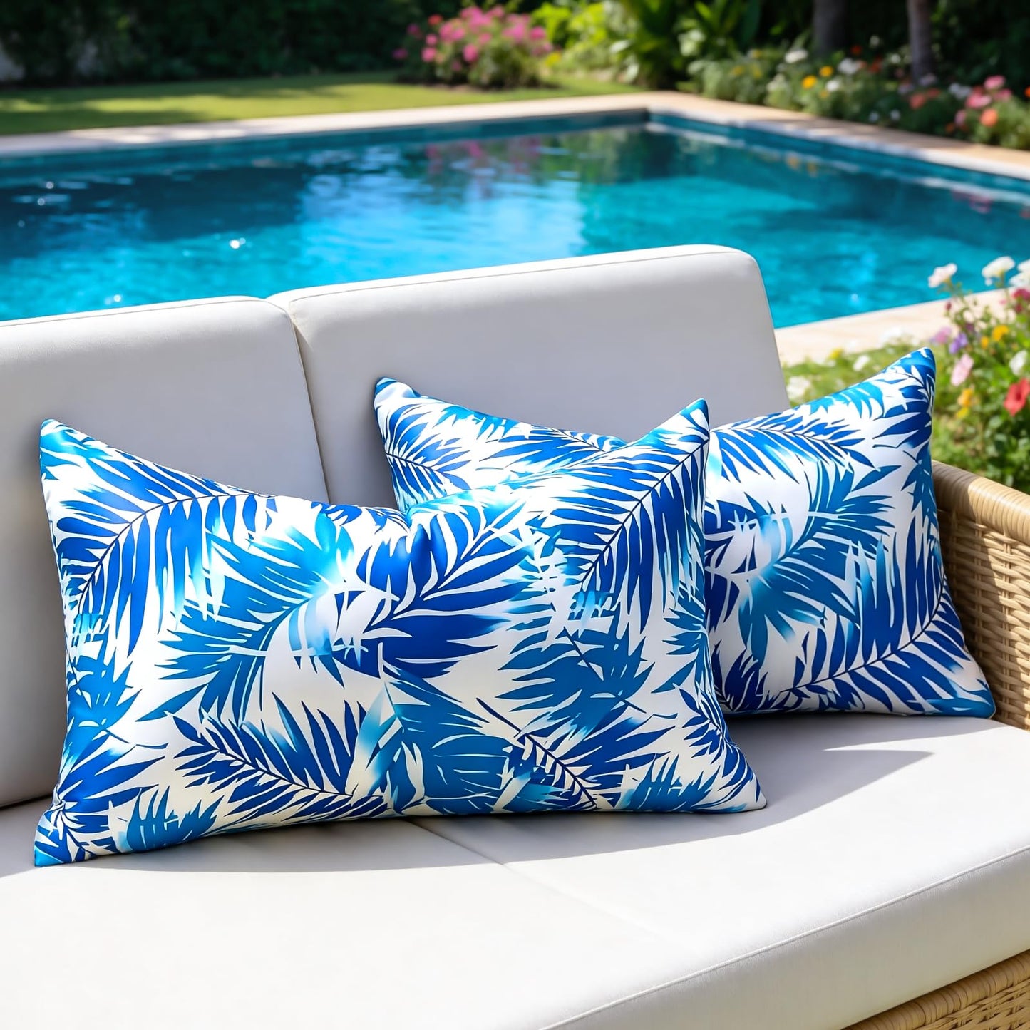 Outdoor Waterproof Pillow Covers Summer Decorative Throw Pillow Covers Tropical Leaf Couch Covers 20x20 Set of 2 Square Outdoor Floral Cushion Cases for Patio Furniture Garden Tent Balcony Bench BST220
