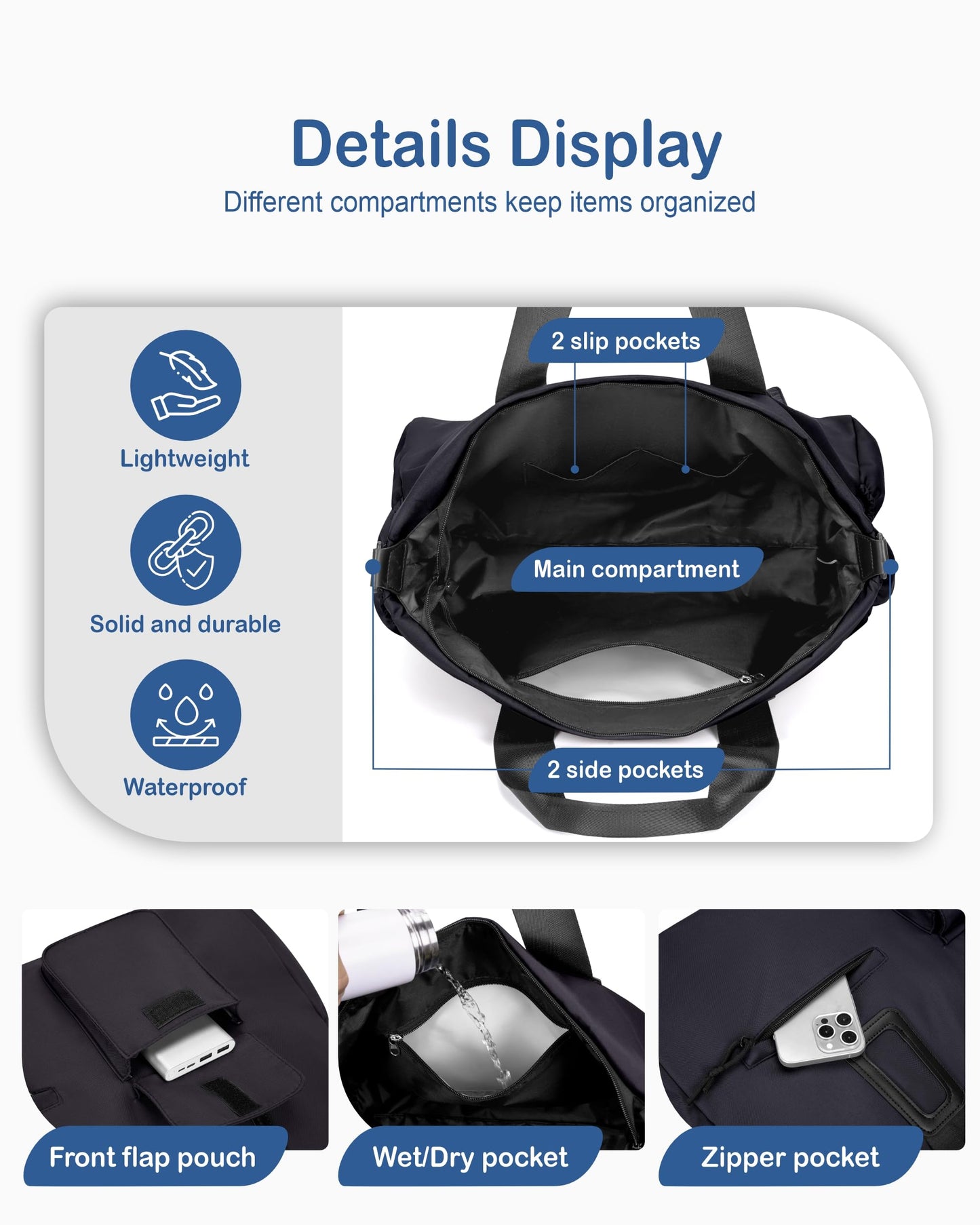 Travel Duffel Bag for Men & Women, Waterproof Overnight Weekender Gym Tote Carry On Luggage with Wet Pocket (Black) BST326H