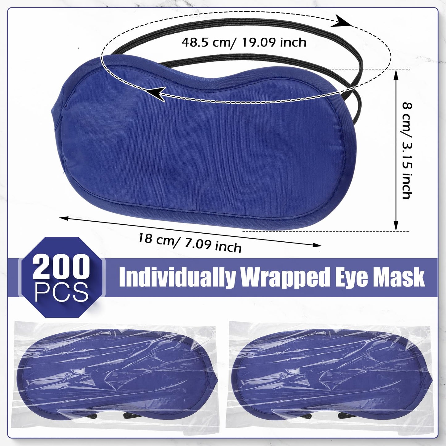 Tarpop 200 Pcs Eye Mask Sleeping Blindfold Eye Cover with Adjustable Strap for Games Party Team Building Travel Individually Wrapped Sleep Mask for Women Men (Blue)