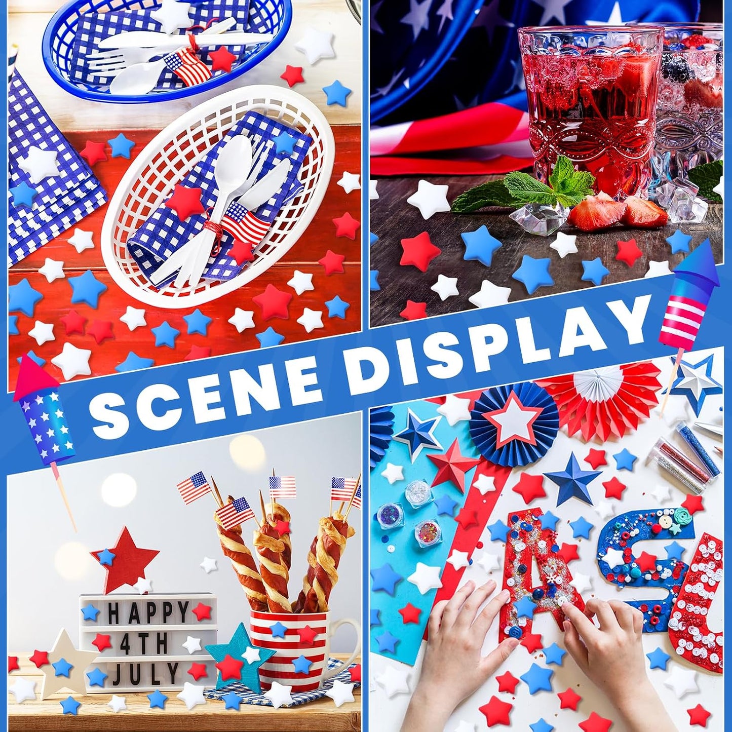 Weysat 240 Pcs Red White and Blue Stars Memorial Day Patriotic Vase Filler Decorations 250th Anniversary Independence Day Table Centerpieces 4th of July Resin Table Scatter (0.6,0.8 Inch) BST326L