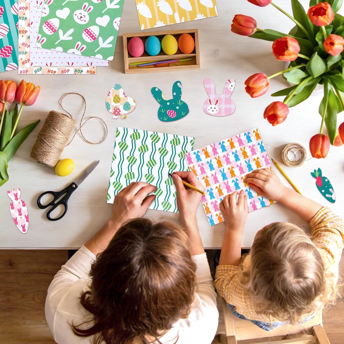 Konsait 24 Sheet Easter Pattern Paper Single Sided 6x6 Scrapbook Paper Bunny Rabbit Egg Hop patterned cardstock Easter Supplies for Diy Making Greeting Cards and Decorating Photo Albums BST326L