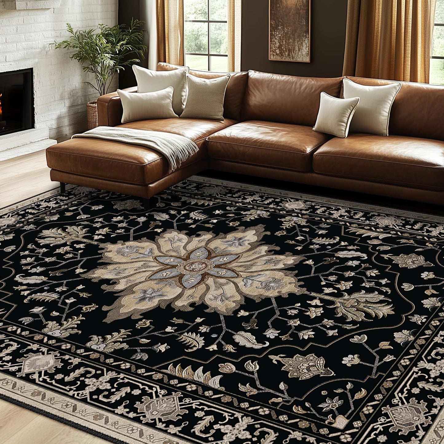 RELEANY Area Rugs Runner 2'x6' Washable Non-Slip, Floral Vintage Distress Medallion Carpet for Kitchen Hallway Bedroom Beside Laundry Room Bathroom, Teal Green Lake Blue Turquoise DD1210