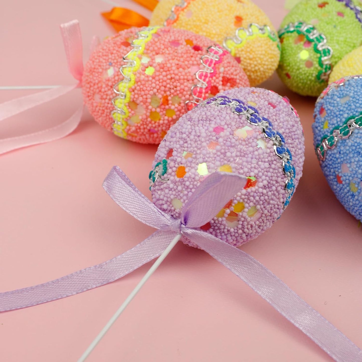 Artificial Easter Egg Bouquet, Pastel Foam Eggs with Stem, Spring Home Decor or Basket Stuffers, Pack of 12 BST220