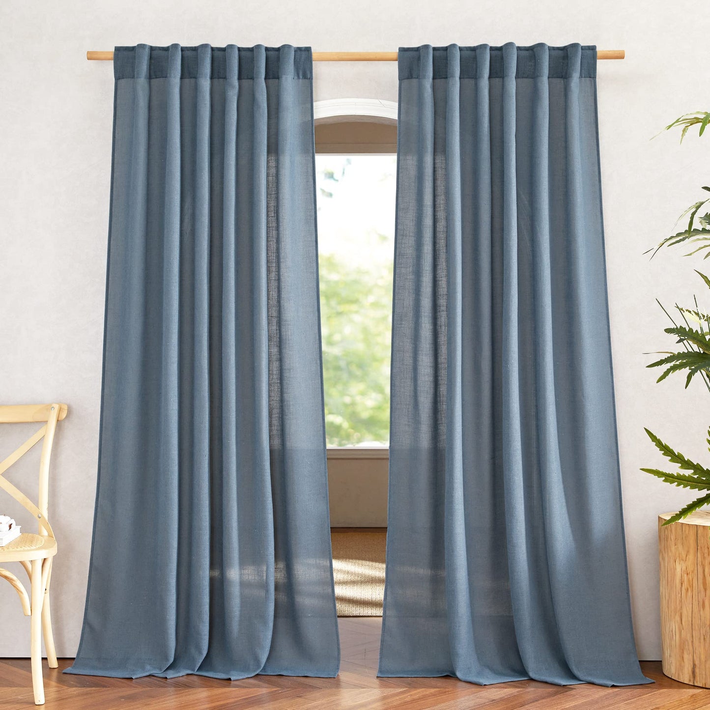 NICETOWN White Semi Sheer Kitchen Curtains 30 inch Length, Rod Pocket & Back Tab Faux Linen Blend Privacy with Light Filtering Window Drapes for Cafe, W34 x L30, 2 Panels BST220