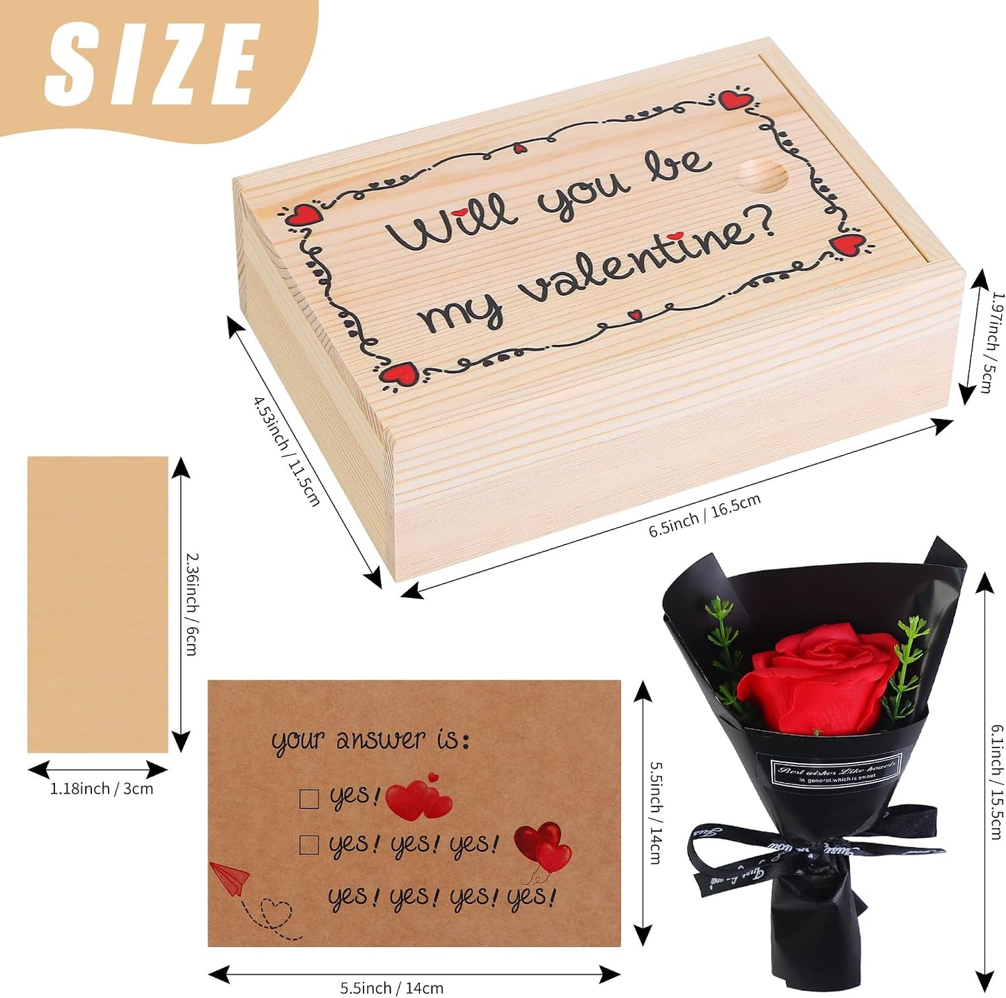 Will You Be My Valentine Card Matchbox Handmade Cute Love Card Wooden Box with Mini Rose Surprise Gift for Valentine's Day, Anniversary for Her, Him, Wife, Husband, Girlfriend, Boyfriend BST202