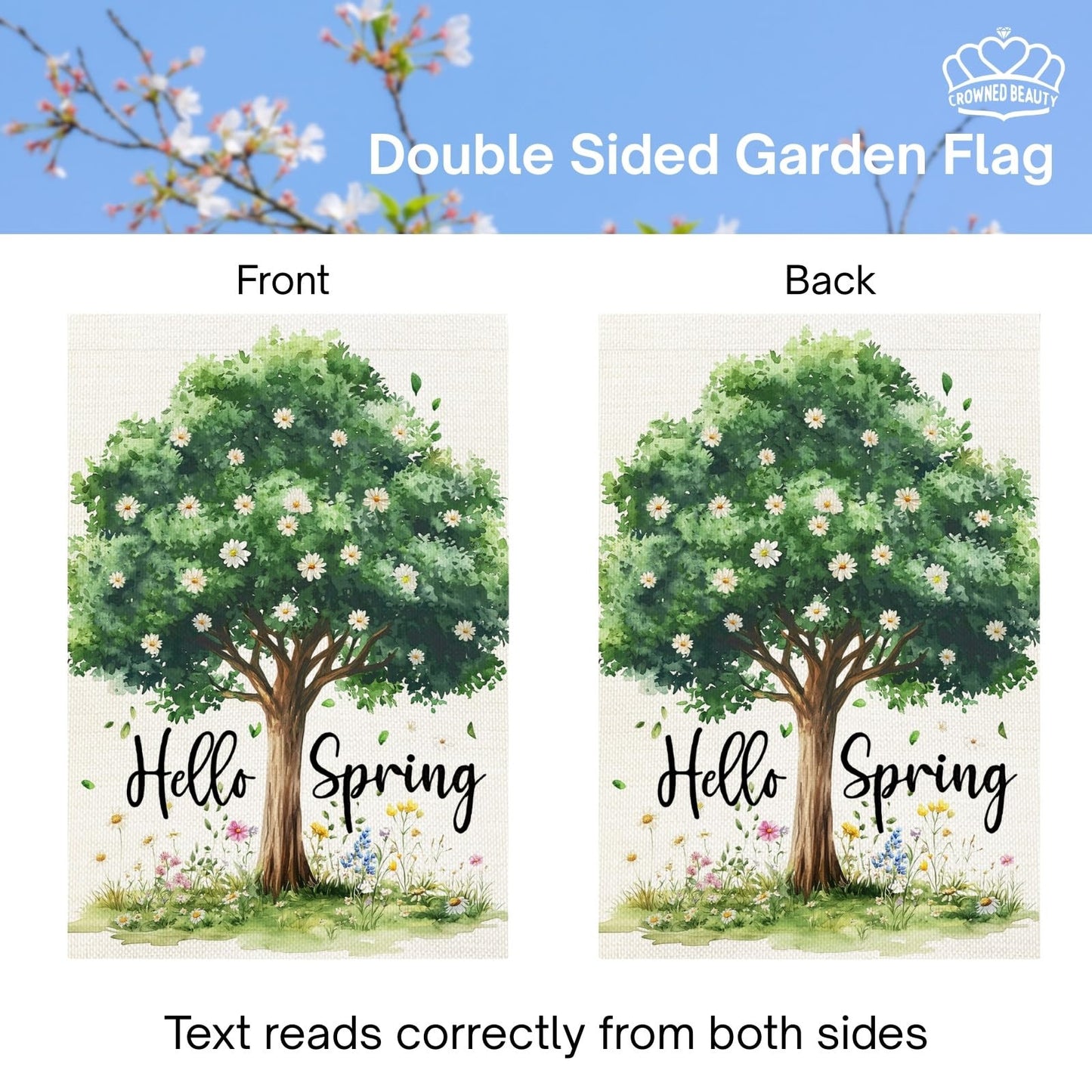 CROWNED BEAUTY Easter Garden Flag Eggs Tree 12x18 Inch Double Sided Bunny Holiday Decoration for Outdoor Lawn Yard WN420