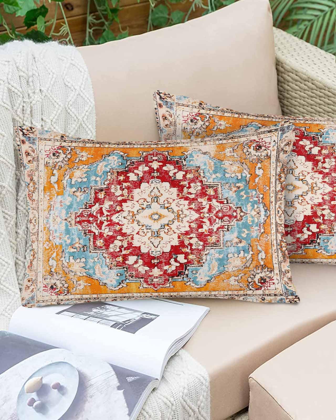 T&H XHome Pillow Covers 12x20 Inch Boho Style Orange Vintage Art Carpet Soft Brushed Microfiber Pillowcases with Hidden Zipper Closure Bed Pillow Shams for Bedroom Sofa Car BST202