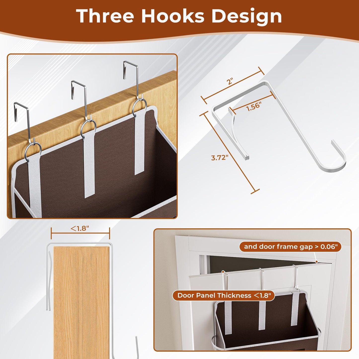 5 Tier Over The Door Organizer - Large Capacity Behind Door Hanging Shelves with 10 Mesh Pockets and Clear Windows, Closet Organizers and Storage for Bathroom, Bedroom, Nursery, Grey BST326H