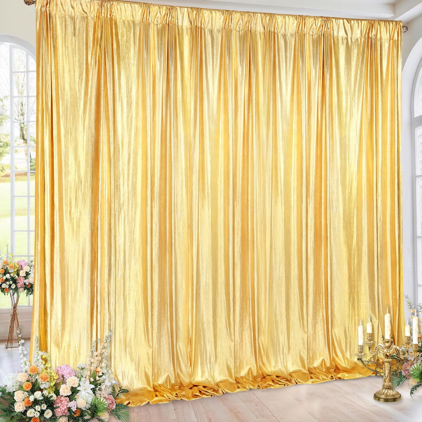 Gold Backdrop Curtains for Birthday Party: 4.8ftx8ft Sequin Background Baby Shower Curtain Drapes for Graduation Arch Backdrop WN420