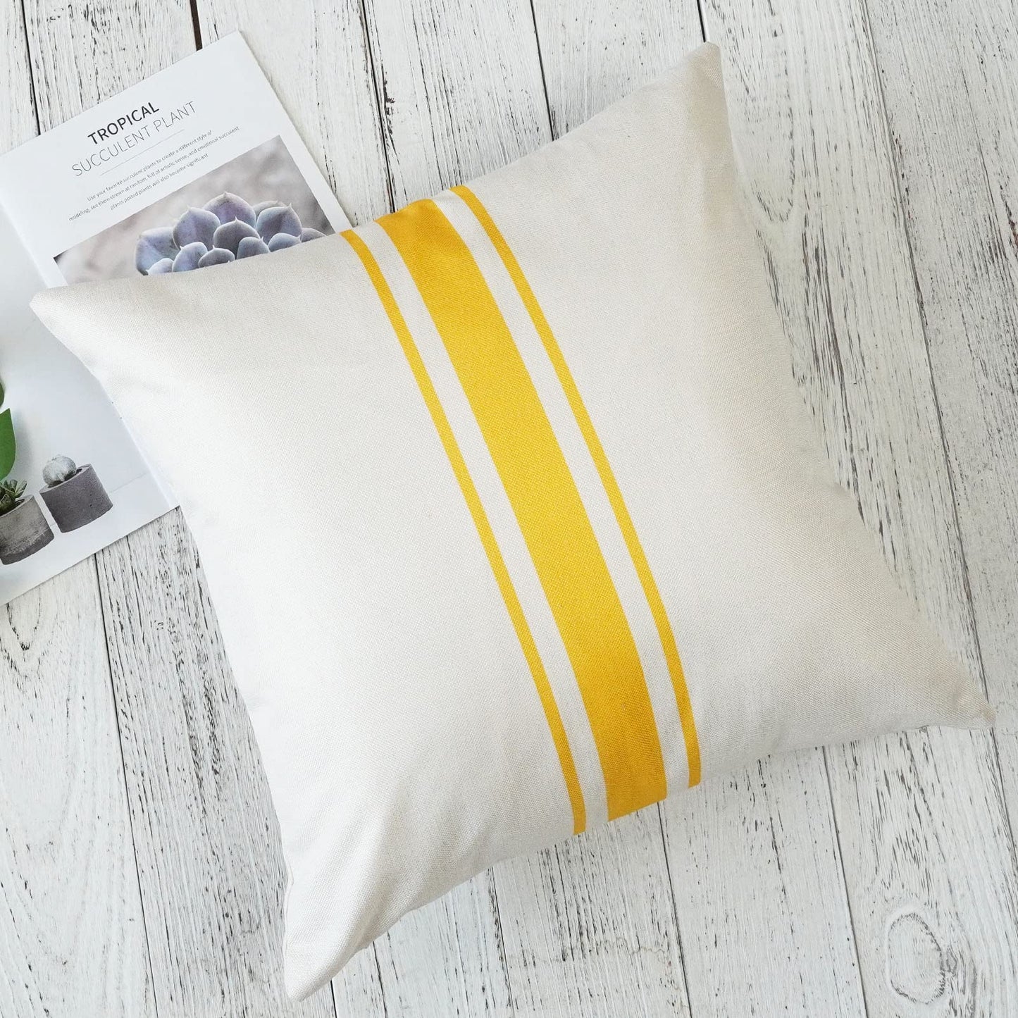 ONWAY Outdoor Pillow Covers Waterproof 18x18 Set of 2 Decorative Linen Throw Pillow Cover Beige and Black Striped Outdoor Pillows for Patio Furniture BST220