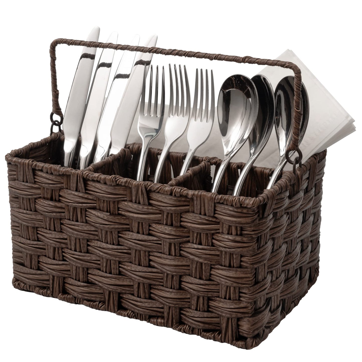 GRANNY SAYS Wicker Utensil Caddy - Picnic Basket with Handle, Organizer for Kitchen Table or Cabinet, Silverware Holder for Parties BST220