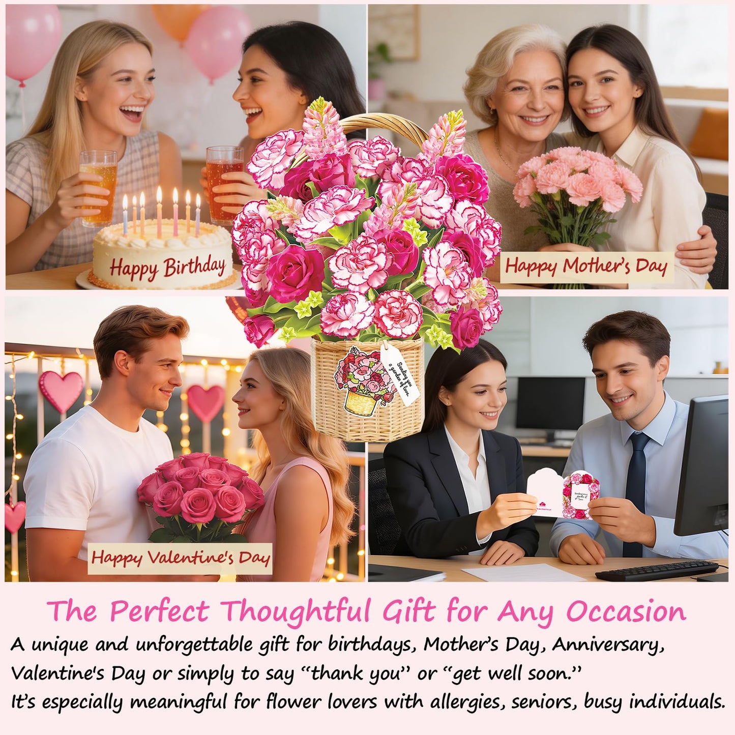 Pop Up Greeting Cards, Dahlia Paper Flower Bouquets | Birthday,Mother's Day, Thank You, Get Well, Anniversary,Include Note Card & Envelope WN420