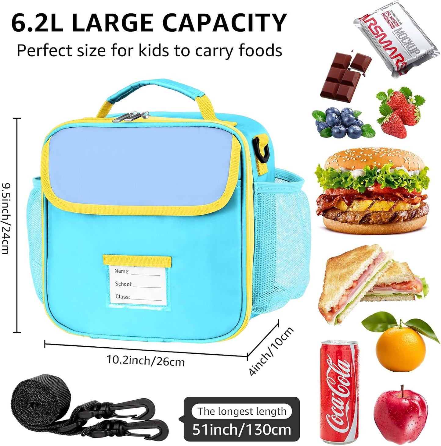 Lunch Bag for Kids Insulated Lunch Boxe for Boys Girls Small Reusable Cooler Tote Lunchbag Back to School Cute Lunchbox for Teens (light blue) WN420