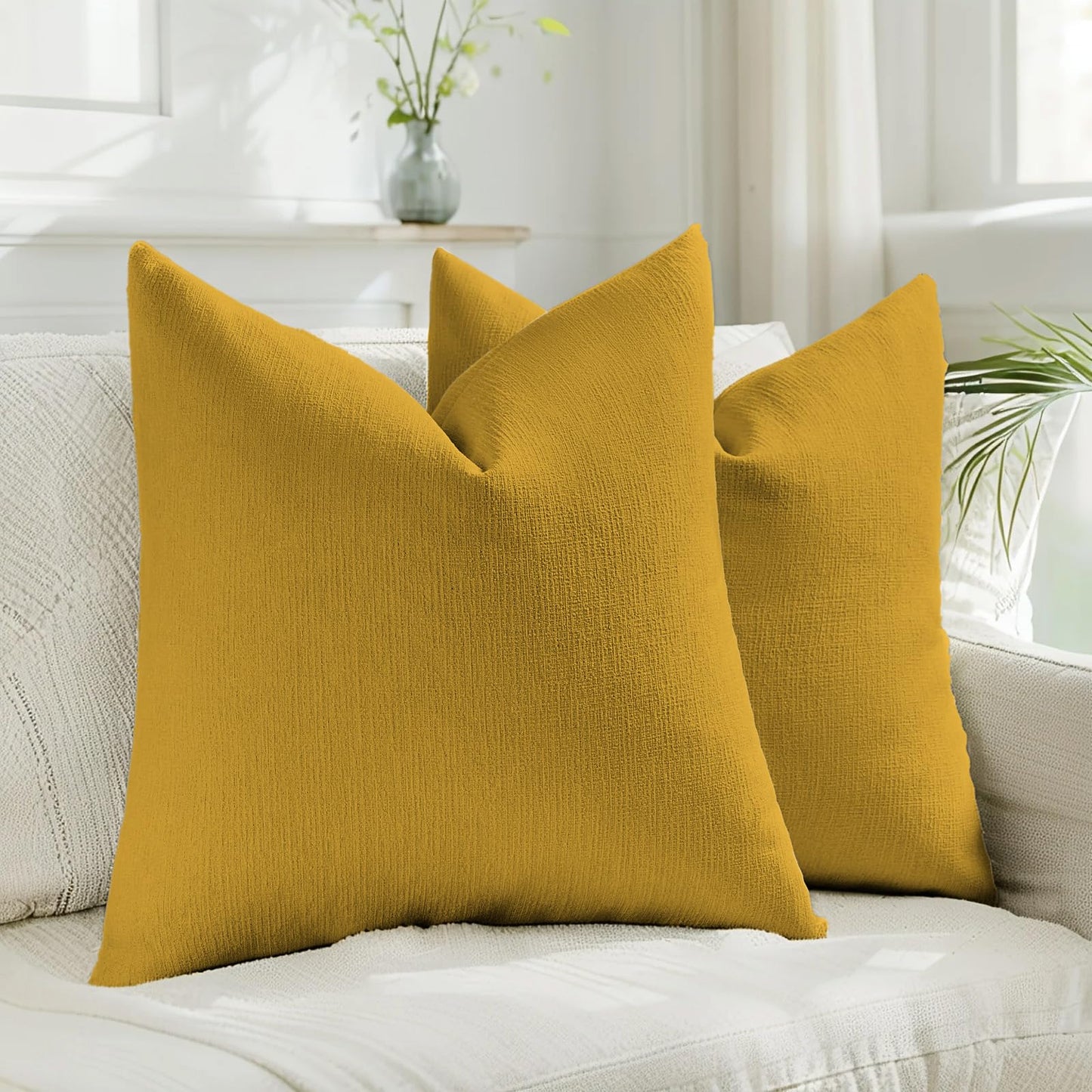 HAUSSY Pack of 2 Faux Linen Pillow Covers 26x26 Inch, Decorative Throw Pillows Soft Boho Neutral Cushion Covers Home Decor Modern Pillowcase for Couch Living Room Sofa Bed, Natural Linen (Covers Only) BST220