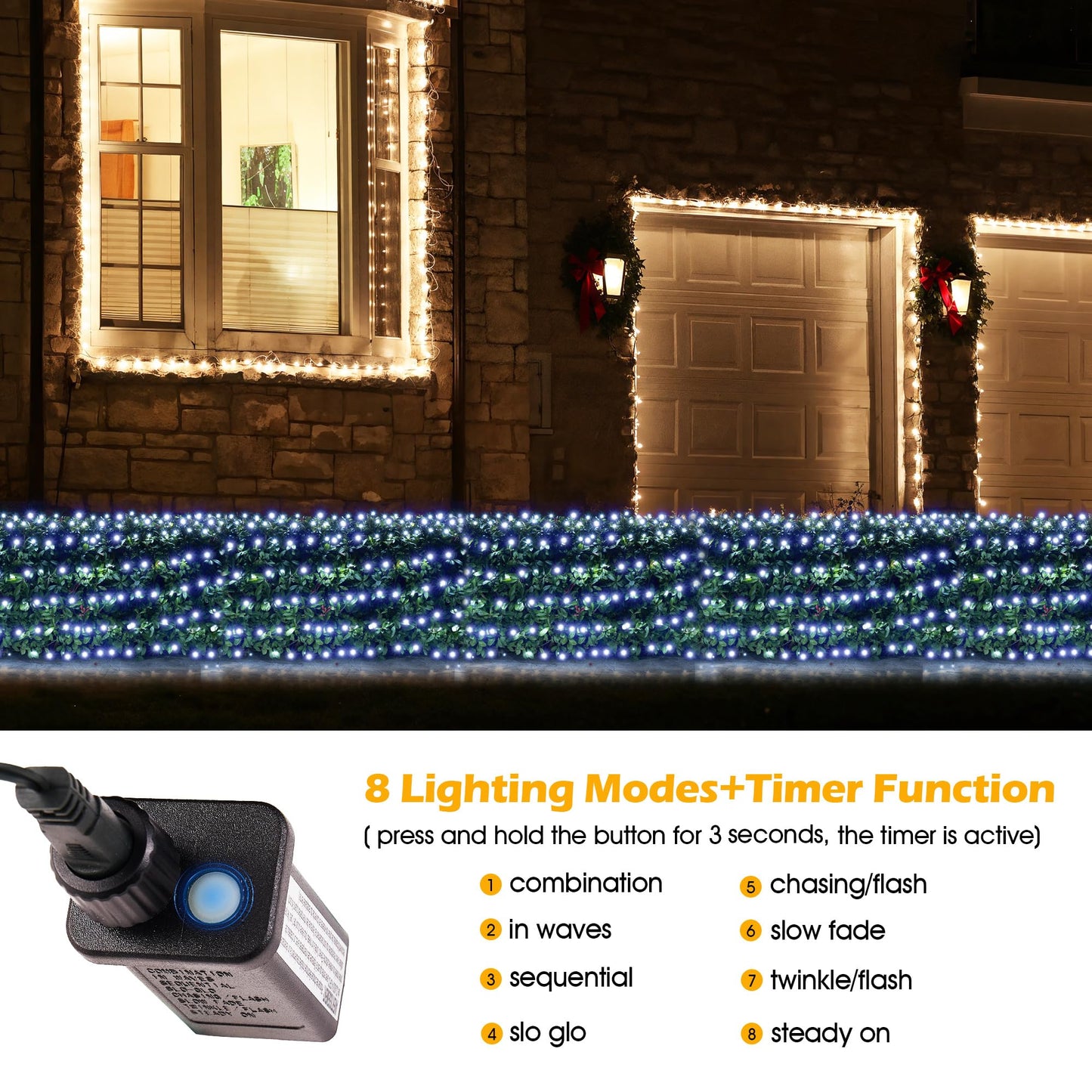 BlcTec Christmas Lights Outdoor 360 LED 9.8ft x 6.6ft Christmas Net Lights with 8 Modes RD12