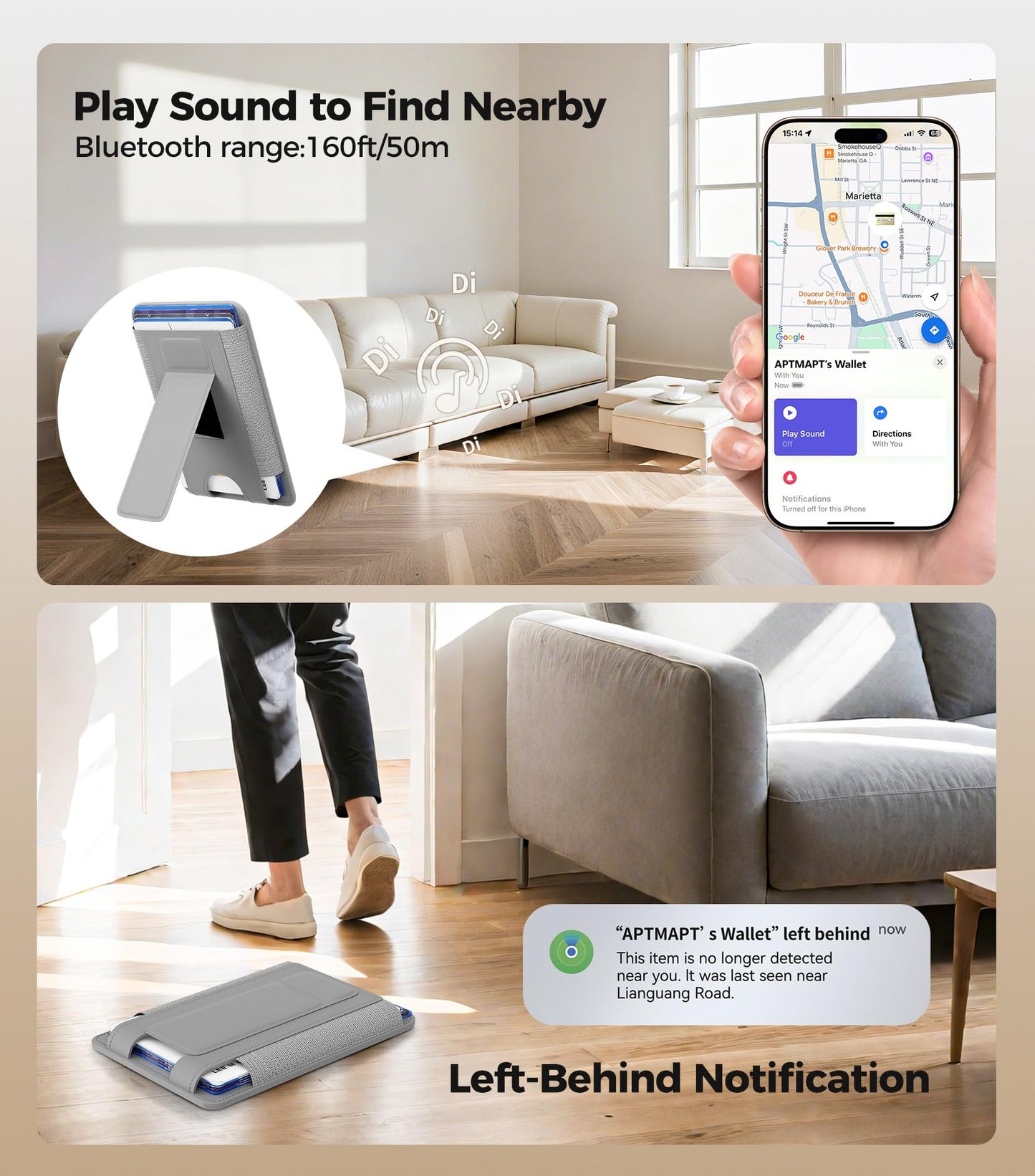 for MagSafe Wallet, Works with Apple Find My, 5-Card RFID Holder with Stand Also Grip, Strong Magnetic Wallet for iPhone 17/16/15/14/13/12 Pro Max Air Plus, Wireless Charging, Brown BST220