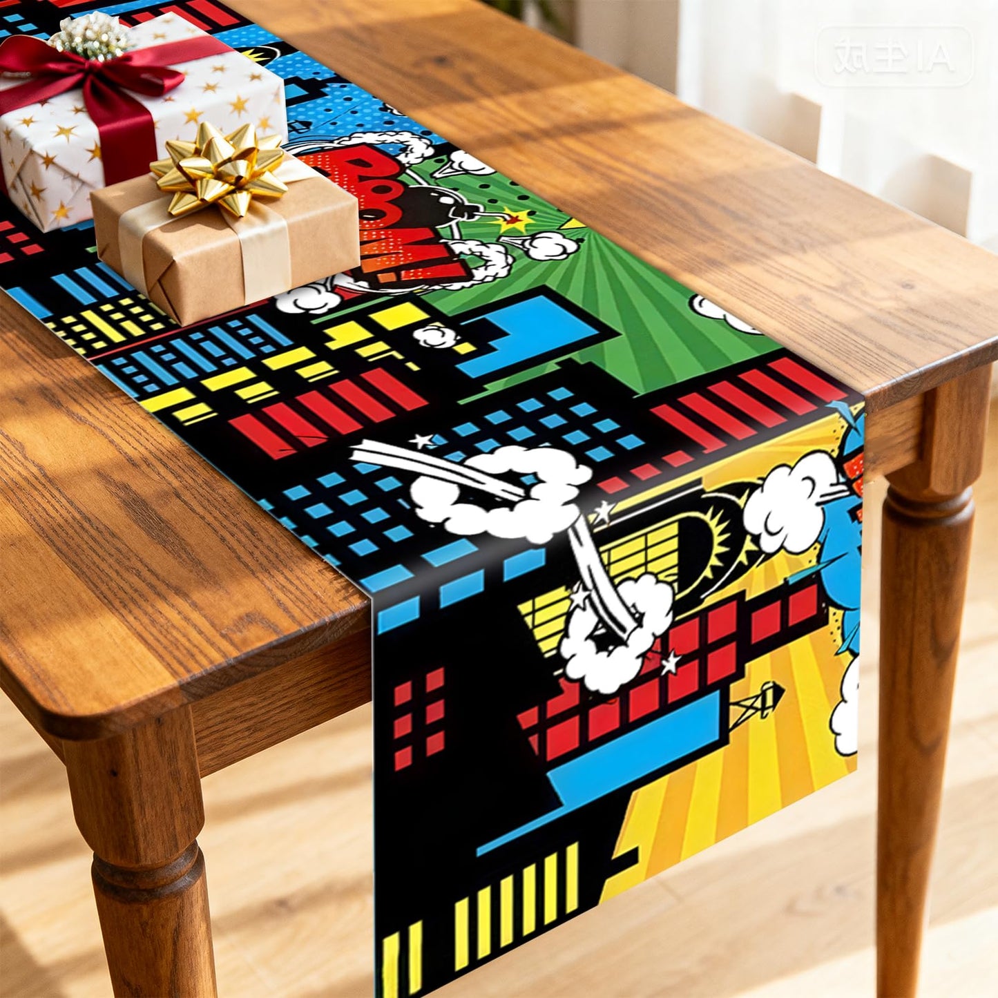 JCJT Extra Long Superhero Party Table Runner 90 Inches (Approx), Comic Book Theme Decorations, Pop Art Retro Style for Candy Buffet Table, Boys Birthday Event Supplies, 14 x 90 Inch BST220