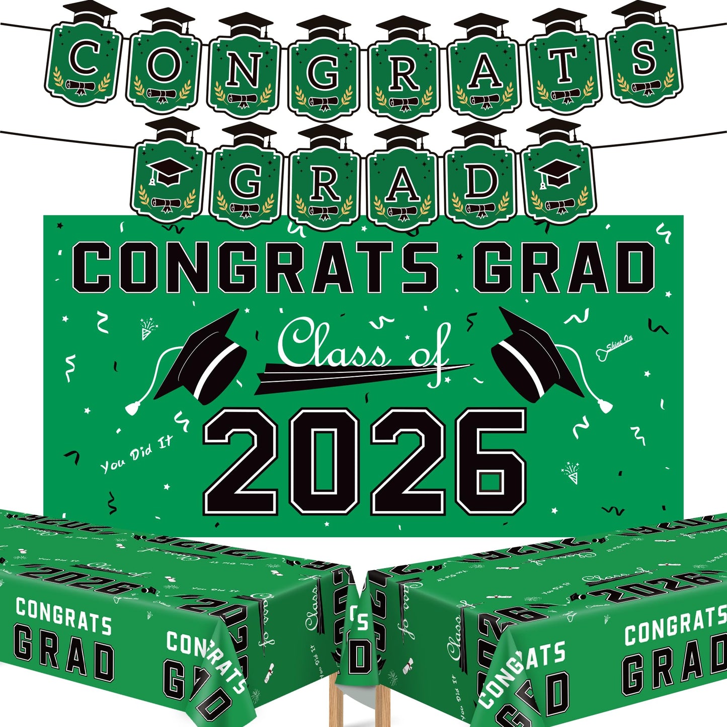 Graduation Decorations 2026 2027 - Red Congrats Grad Banner Backdrop Tablecloth Set - Graduation Decorations Class of 2026 | Graduation Party Favors Supplies WN420