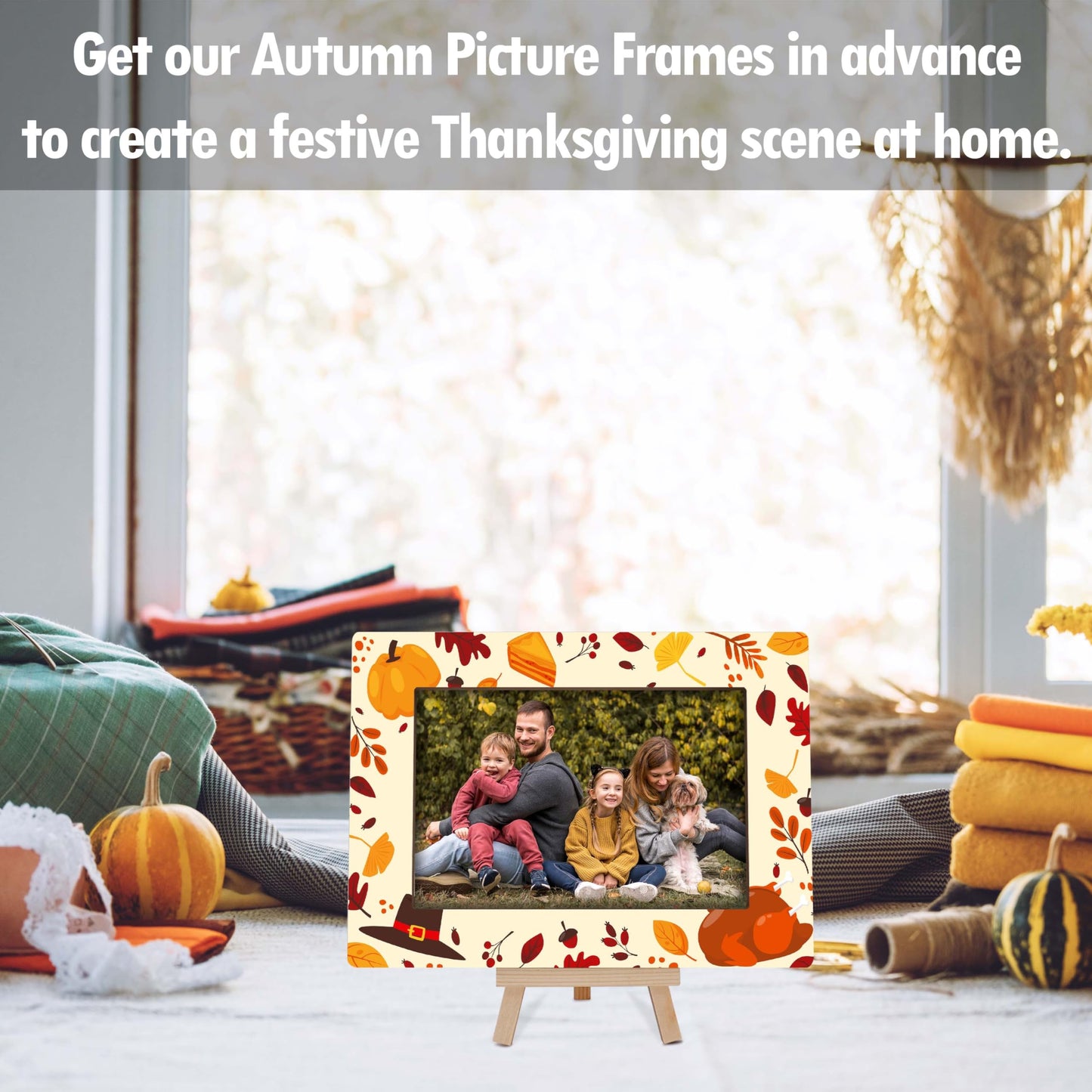 Fall Orange Picture Frames, Autumn Harvest Wooden 4x6 Photo Frame with Easel, Thanksgiving Gifts for Home Office Tabletop Display Decorations - D02 BST326L