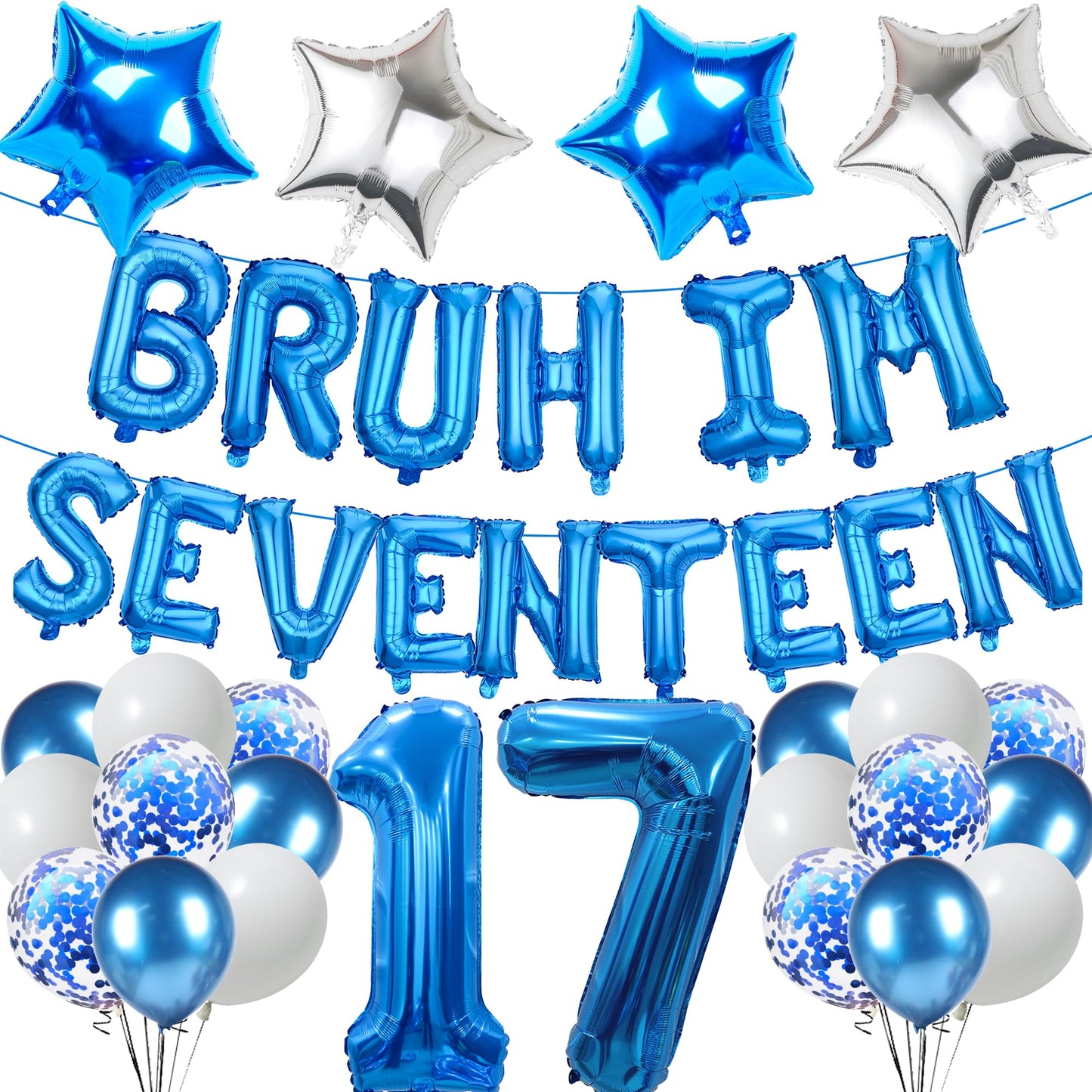 9th Birthday Decoration Balloon Banner - 33 Pcs Blue Bruh Im Nine Letter Banners Number 9 Star Foil Latex Balloons for Boys And Girls Happy Birthday Celebration Party Decor Supplies BST326L
