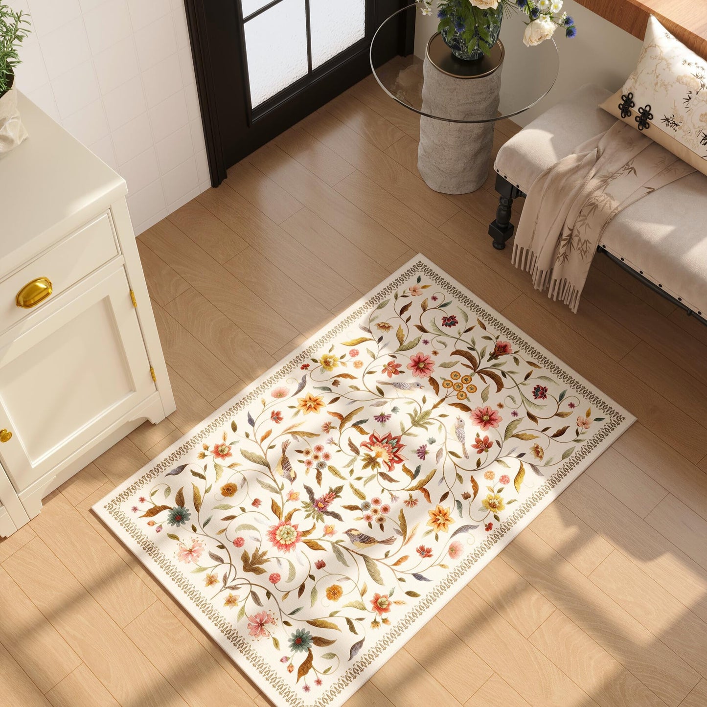 Vintage Medallion Floral Kitchen Runner 2x6, Machine Washable Rug, Soft Low Pile, Non-Slip Carpet for Hallways, Laundry, Bedroom, Bathroom, Entryway | Pink BST220