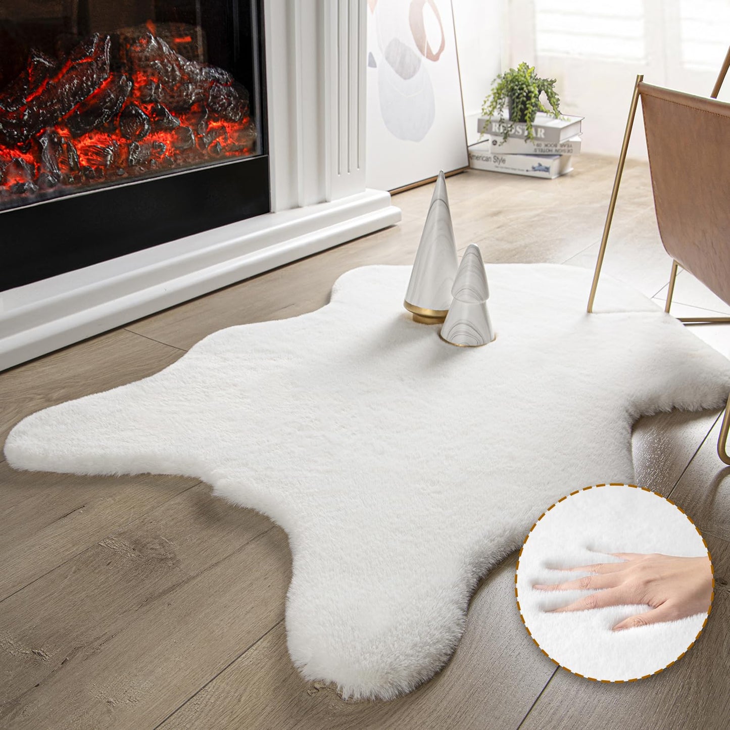 Ashler Faux Fur Rug, Ultra Soft Faux Rabbit Fur, Beige Area Rugs, 3 x 3 Feet Round, Machine Washable Nursery Decor Throw Rugs for Bedroom, Kids Room, Living Room BST326H