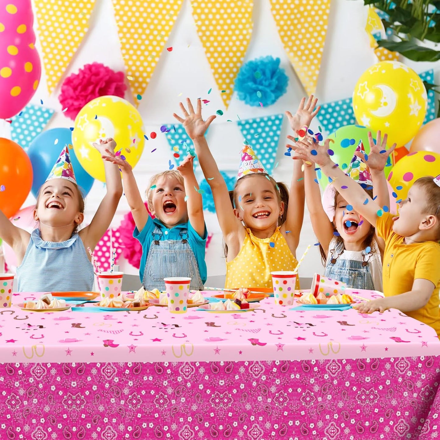 Domgoge Cowgirl Table Cloths Western Cowgirl Plastic Table Covers Pink Felt Horse Tablecloth Rectangular Tablecloth Disposable Waterproof Table Cloth Cover for Girls Birthday Party Supplies, 2pcs WN420