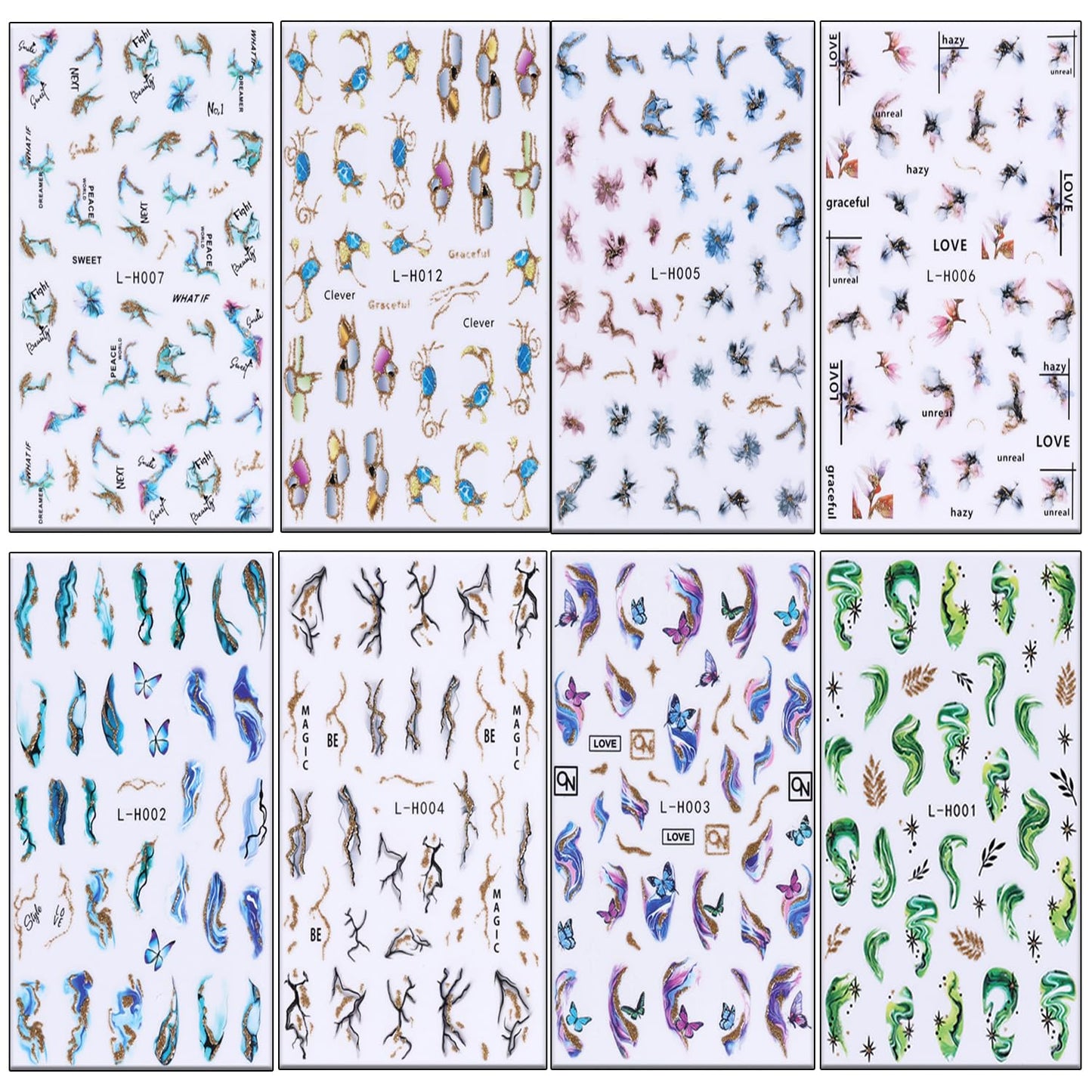 Liquid Butterfly Nail Art Sticker Decals Black Gold Black Silver Butterfly Moon Design Nail Decals 3D Self-Adhesive Nail Art Supplies Heart Nail Art Sticker Decoration for Women Manicure Supplies BST326L