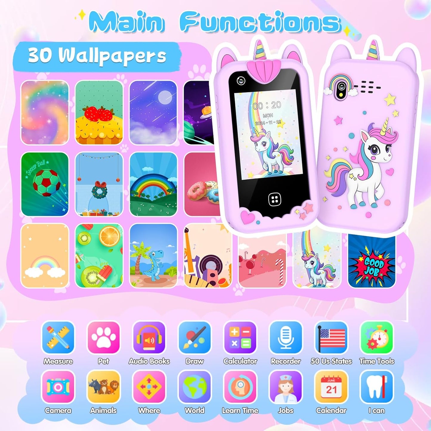 Kids Smart Phone Toys for Girls Purple Unicorn 79