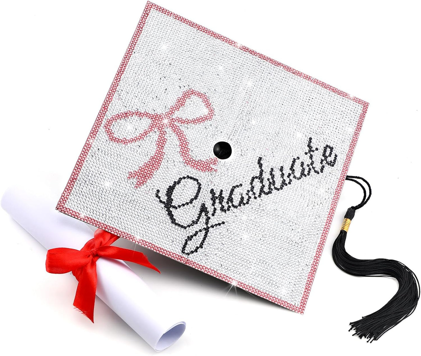 Knitgrip Graduation Cap Decoration Kit Pink Bow Diamond Grad Cap Topper for Her Graduation Gifts Glitter 2026 Diamond Painting Art Grad Hat Decorations for Girls DIY Craft Class of 2026 Graduate Gifts BST202