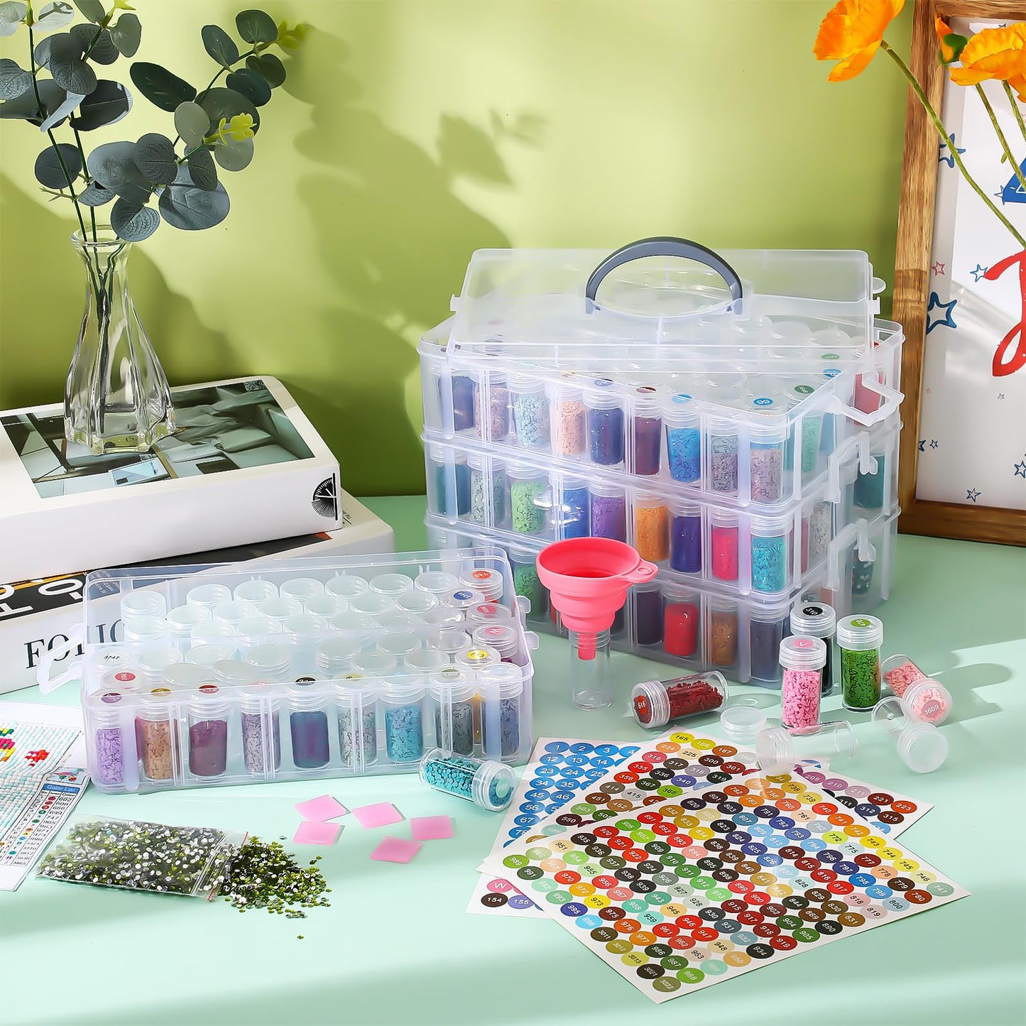 Willinglong 4 Tier Diamond Painting Storage Containers with 208 Grids RD3