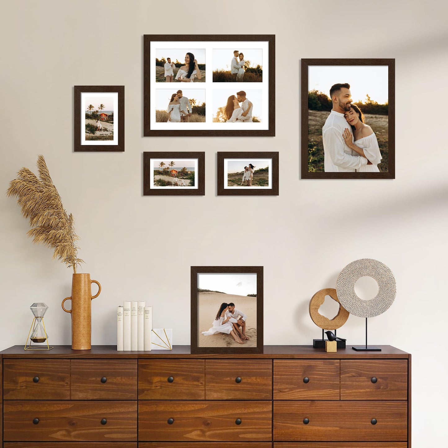 YESKAY 12x16 Picture Frame - 12 x 16 Photo Frame Made of Solid Oak Wood and Real Glass,Display Picture 4 Opening 5x7 with Mat or 12x16 Without Mat for Wall Mounting(Color Walnut) BST326H