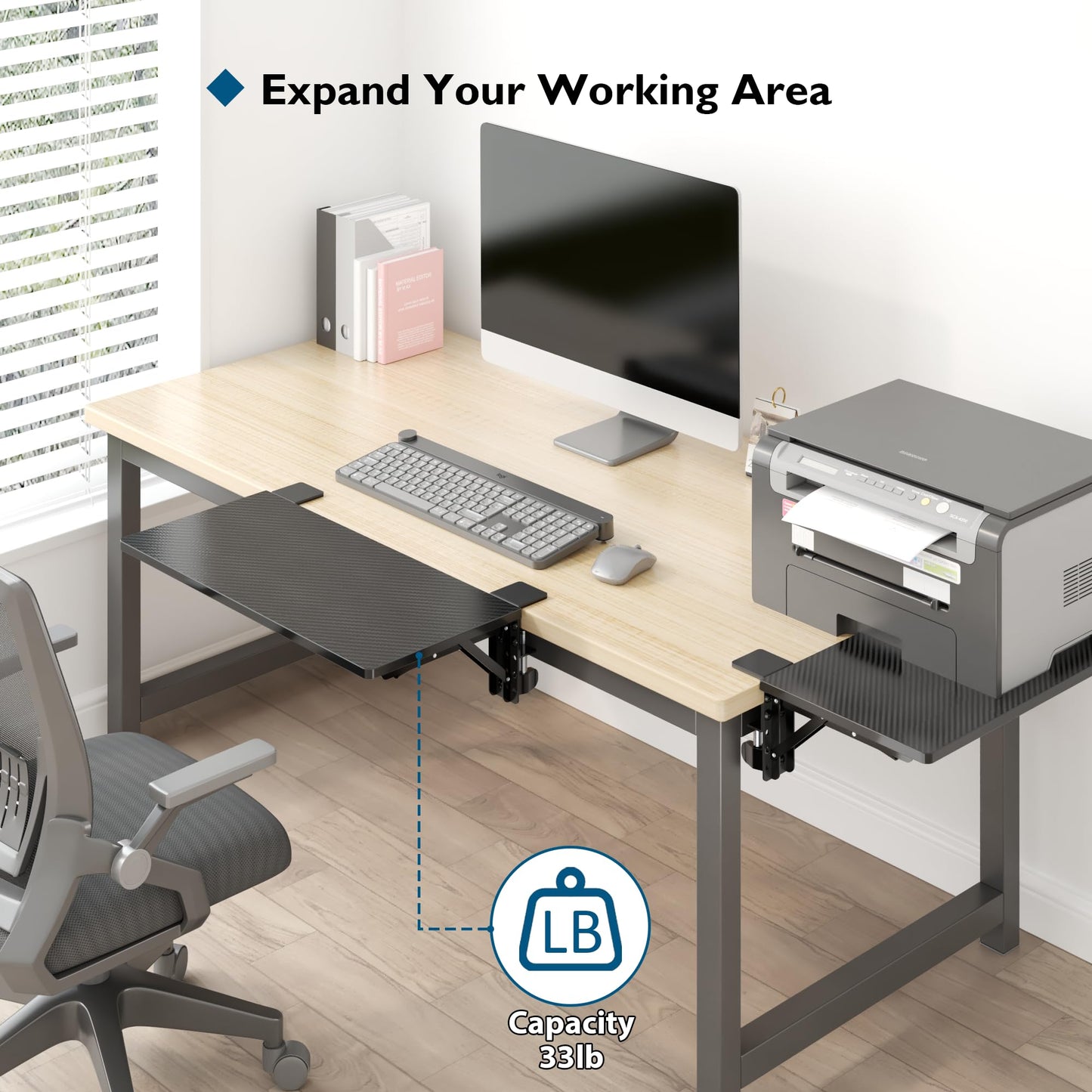 BONTEC Ergonomic Desk Extender Tray, 9.5"x9.1" Wrist Rest Shelf | 90°Foldable Elbow Support, Table Mount Arm, Clamp on Computer Arm Rest for Desk, Office & Home Use,Durable Easy to Install BST202