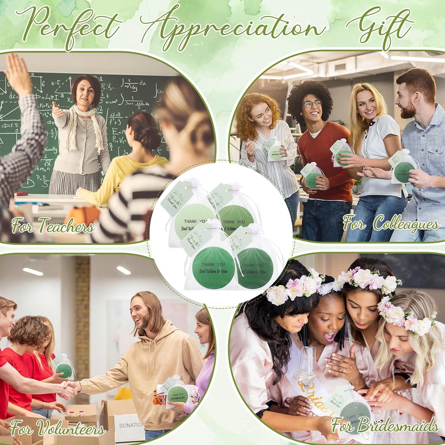 Zhehao 24 Pcs Sage Green Thank You Gift Set, Bulk Ceramic Coasters with Cards and Organza Bags for Employee Appreciation, Teacher Appreciation Gifts, Wedding Favors, Baby Shower, Church Party Favors BST326L