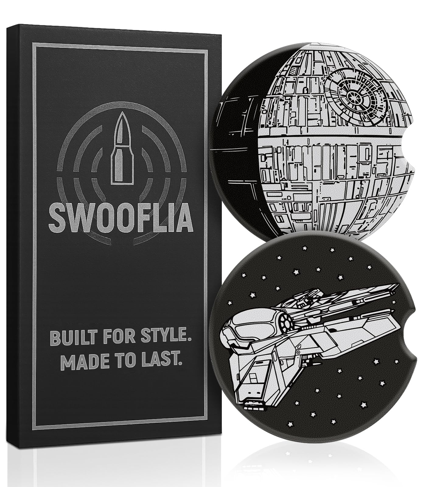 Swooflia Car Coasters for Men - Touch Down Ceramic Car Cupholder Coaster Cool Absorbent Mat Coaster with Cork Base 2 Pack Automotive Cup Holder Accessories New Driver Gifts WN420