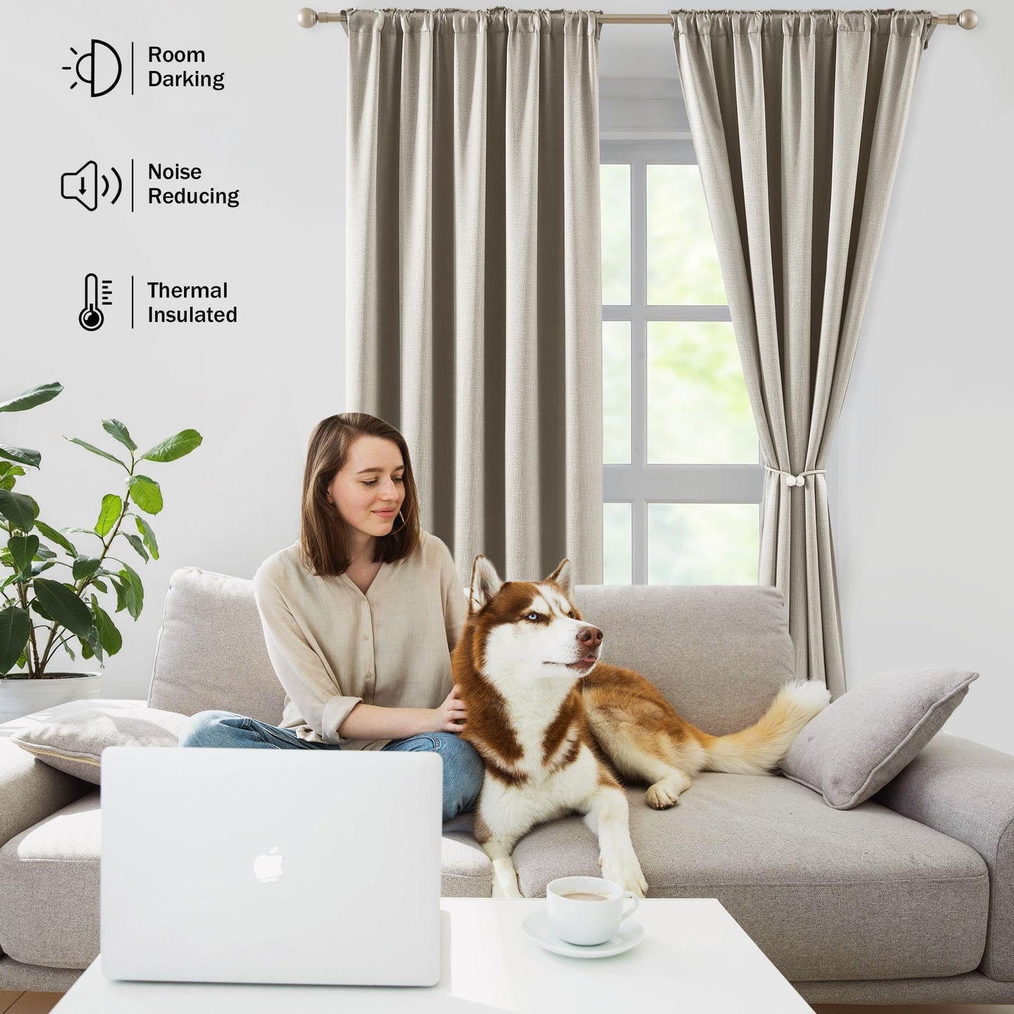 Bujasso Gray Jacquard Blackout Window Curtain Panels, 54" Wx84 Lx2 | Back Tab Rod Pocket with Magnetic Tiebacks,Thermal Insulated,85% Room Darkening Light Blocking Drapes for Bedroom Living Room BST326H