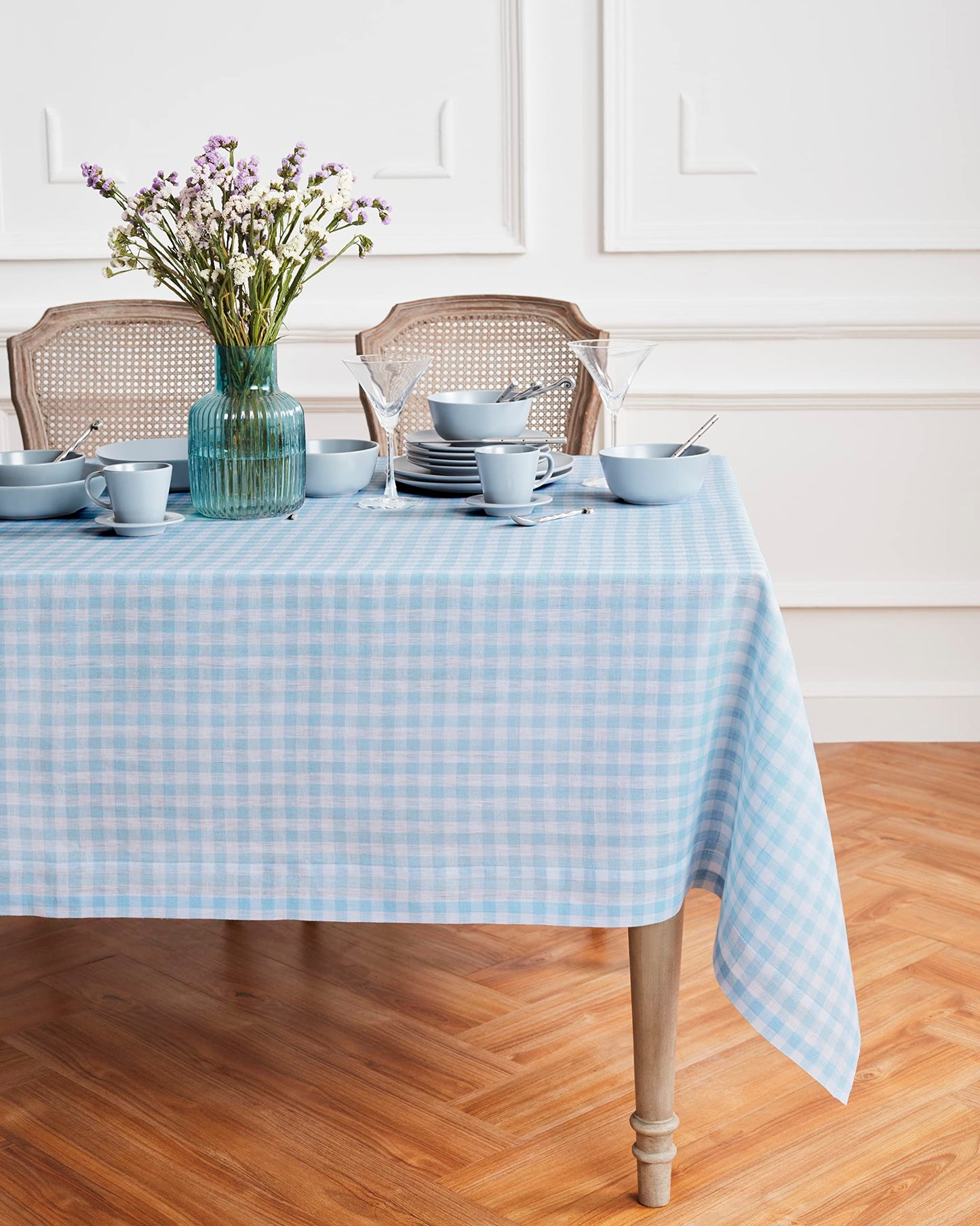 Solino Home 100% Linen Table Cloth, Throw Apricot, Gingham Check 52 x 52 in | Checkered Linen Tablecloth a neat topper for bistro, card and side tables | checkered weave | Pure Linen | OEKO-TEX Certified BST326SOLH