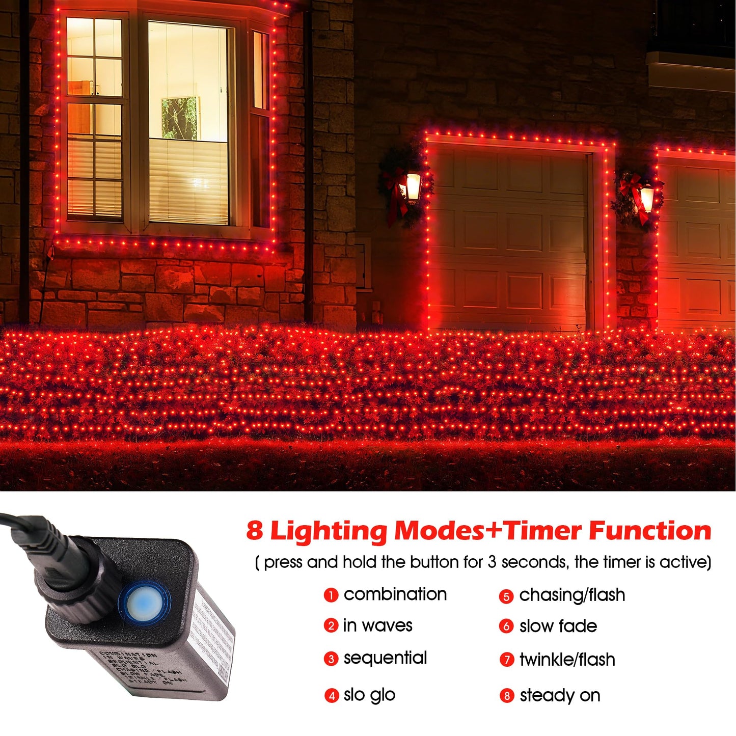 BlcTec Christmas Lights Outdoor 360 LED 9.8ft x 6.6ft Christmas Net Lights with 8 Modes RD12