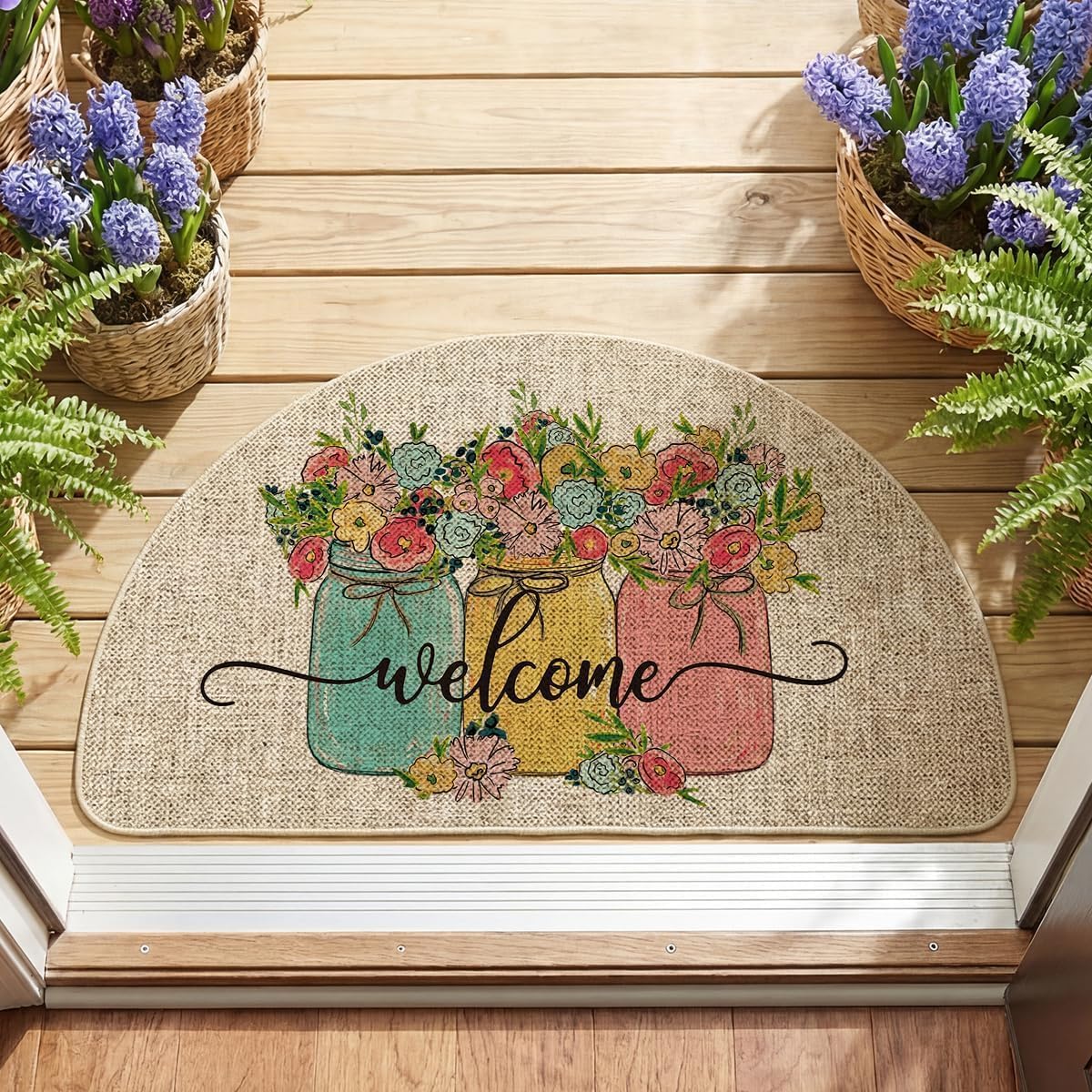 Artoid Mode Vase Hello Spring Semicircular Doormat, Seasonal Summer Low-Profile Yard Floor Switch Mat for Indoor Outdoor 17 x 29 Inch BST202
