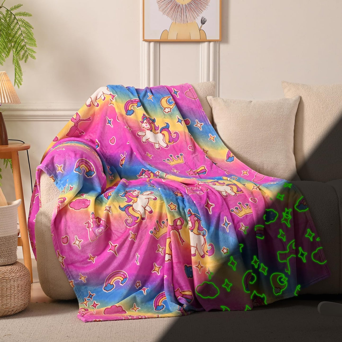 Wajade Unicorn Gifts for Girls - Glow in The Dark Unicorn Blanket Birthday Christmas Decor for Kids Age 3 4 5 6 7 8 9 10 11 12 Years Old Teens Child Toddler Throw Violet 60"x80" BST202