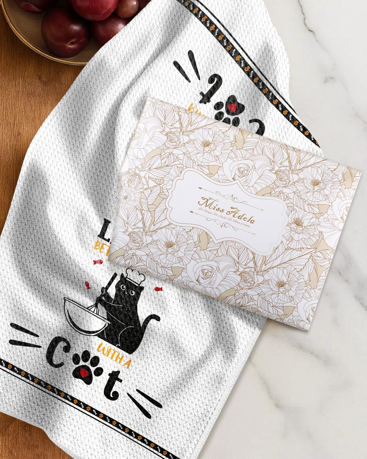 Miss Adola Dog Funny Kitchen Towels - 15x28 Inch Decorative Waffle Microfiber Dish Cloths Cute Absorbent Reusable Hand Tea Towels with Hanging Loop French Bulldog Gift for Dog Lovers WN420