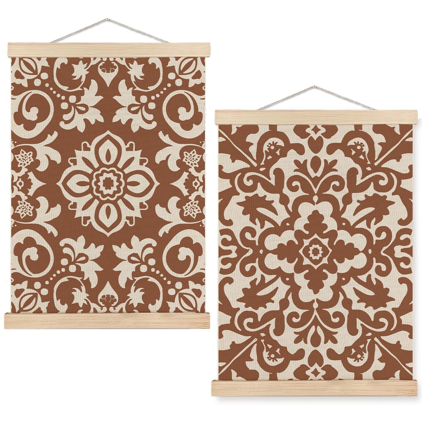 SPBL&L Green Boho Floral Mexican Wall Art, Abstract Flower Poster Hanger Frame, Burnt Orange Terracotta Botanical Hanging Canvas Pictures Prints Wall Decor for Home Bedroom, 12x16 Inch Set of 2 BST202