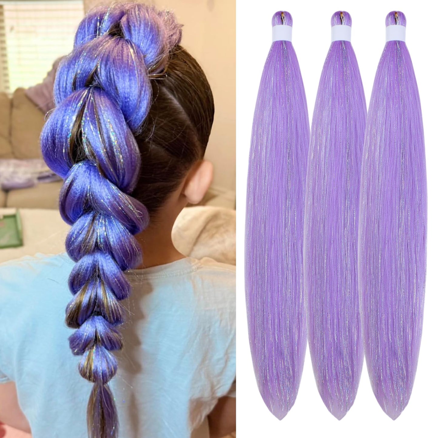 Purple Braiding Hair Pre stretched Knotless 26 inch | Hypoallergenic Synthetic Purple Prestretched Ez Braid Knotless Itch Free Soft Yaki Texture Hot Water Setting WN420