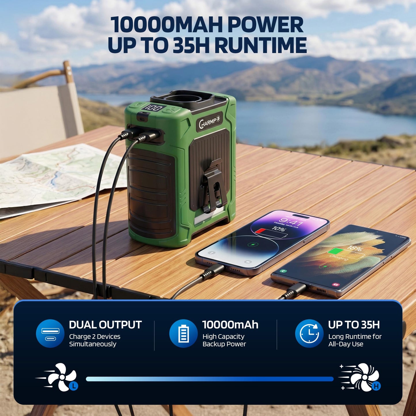 Portable Waist Fan - 6000mAh Battery, 3 Speeds, Strong Airflow, Up to 16 Hours Working Time, Portable Hands-Free Cooling Belt Clip Fan for Construction Workers, Couriers, and Campers BST202